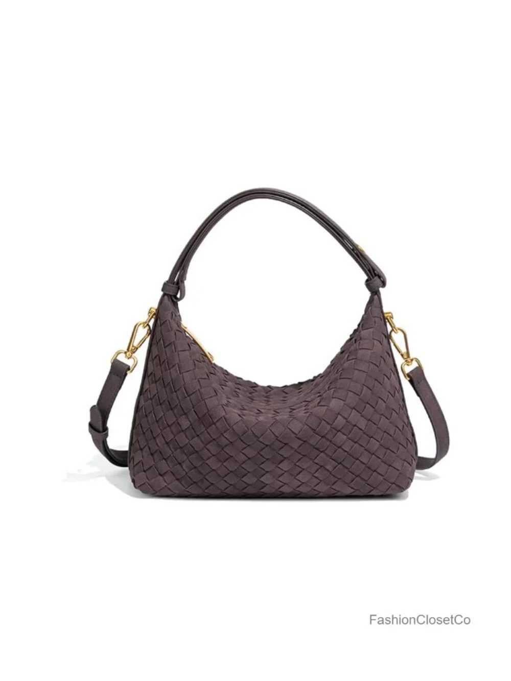 Woven Faux Suede Hobo Purse with Convertible Straps